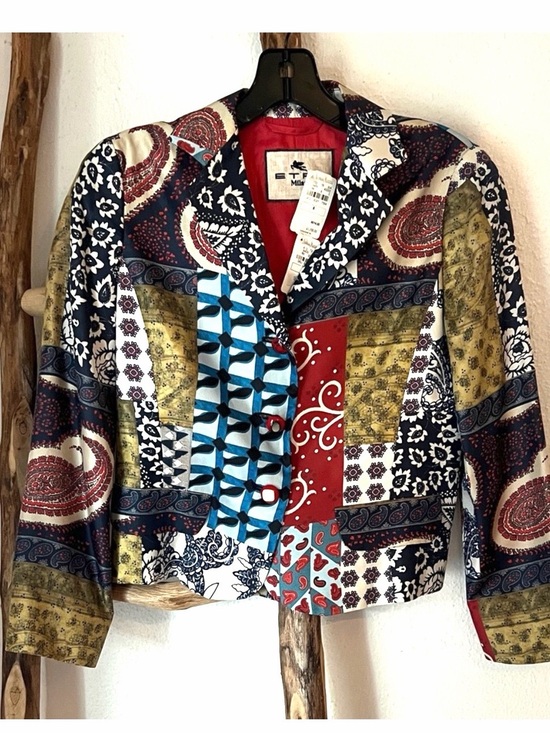 Etro Jackets & Blazers - Etro Multicolor Patchwork Print Silk Blazer Jacket Size 40 XS NWT